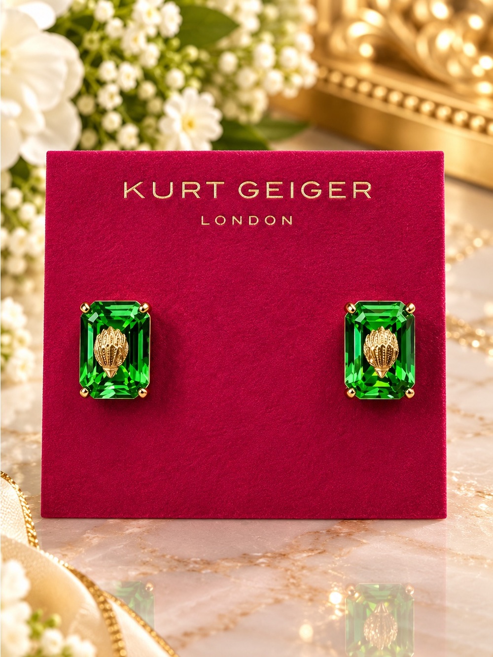 Kurt Geiger Signature Stone Stud Earrings in emerald green